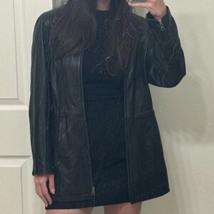 Vintage Black Leather Bomber Jacket